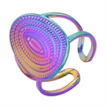 Macro view of rainbow-plated oval ring with textured relief and adjustable open band - Rainbow