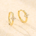 Minimalistische S925 Sterling Silber Kleeblatt Creolen vergoldet mit Zirkonia - 925er Silber / Gold