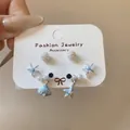 Detail view of ocean-themed earring set featuring pearl, starfish, and shell designs - 2# Blue and White (6 Pairs)