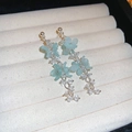 Light blue matte flower earrings with transparent crystal beads and silver tassels - Light Blue Frosted Petal Crystal (12#)