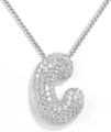Silver letter C pendant necklace with white zircon pavé and box chain style - Letter C / Silver