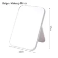 Beige portable folding vanity mirror with rectangular frame and adjustable desktop stand - Portable Rice White