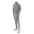 Men's grey tracksuit featuring a stand collar zip jacket and striped pants - Light Grey and White