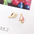 Pink and white enamel umbrella-shaped alloy charms for DIY earrings with gold finish - Pink Umbrella (10x17mm)