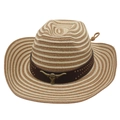 Chapeau de paille d'été bicolore avec bande en cuir et ornement tête de taureau en métal - Taille unique / Camel Beige Avec Cordon (Tête de Taureau Dorée)