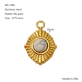 18k gold plated stainless steel rhombus pendant with white stone inlay for DIY jewelry - Sunburst White Stone Style (1606)