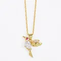 Collier pendentif colibri doré avec zircone goutte et détails en pierres rouges - Style C / Doré