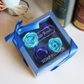 Blue soap rose flower gift box with four artificial roses and ribbon decoration - 4 Pieces / Two-tone Blue