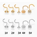 Set of 5 skull and flower zircon nose studs in gold and silver stainless steel finishes - 4# (Skull) / Silver