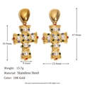 Vintage Colorful Zircon Pearl Cross Drop Earrings - Gold