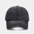 Detailed macro view of washed dark gray cotton fabric texture on a camouflage baseball cap - Adjustable / Black