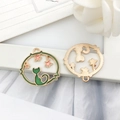 Green enamel cat and pink star charms in gold zinc alloy for DIY jewelry bracelets - Round Starry Hollow Cat