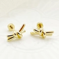Elegant gold-colored knotted stud earrings made of titanium steel with metallic shine - Gold Knot Abstract Bow
