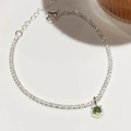 Bracelet fin en argent avec pendentif hexagonal serti d'une pierre gemme verte - Argent Avec Zircone Verte