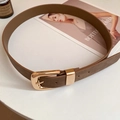 Minimalist brown matte leather belt with gold metal pin buckle and round stud accents - 51# Waist Chain - Coffee