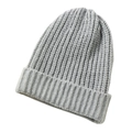 Classic grey acrylic knit beanie hat with thick ribbed texture and folded cuff design - Gray