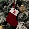 Red knit Christmas stocking with white cuff and embroidered letter S ornament - Style S