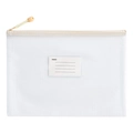 White A4 mesh file bag with PVC zipper and index card slot for student organization - A5 Size / Morandi Khaki - Label