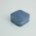 Portable blue velvet square jewelry box with golden zipper for rings and earrings - Square / Blue
