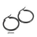 Fashionable 25mm black stainless steel hoop earrings with matte finish for women - 25mm / Black