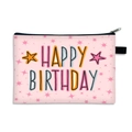 Pink canvas coin purse with HAPPY BIRTHDAY text and colorful star patterns - Pink Allover Stars Style (21)