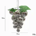 Bright silver shiny grape cluster Christmas ornament with green leaves and hanging cord - Medium (18cm) / Silver