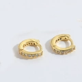 Detail of 925 sterling silver gold hoop earring with micro-set cubic zirconia accents - White