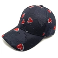 Distressed dark baseball cap with red hearts embroidery and vintage frayed edges - M (56-58cm) / Black Red Heart
