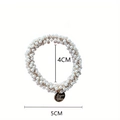 Elastic hair tie with white crystal beads and gold charm, 4cm inner diameter size view - Pearl Circle