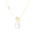 Elegant gold S925 silver necklace with large baroque pearl and T-bar toggle closure - Gold Irregular Pearl OT Buckle(GPN45-14K)