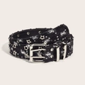 Ceinture punk en denim noir avec œillets d'étoiles argentés et boucle double ardillon - Noir