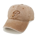 Detailed close-up of khaki washed cotton baseball cap with embroidered P letter logo - M (56-58cm) / Brown