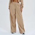 Khaki outdoor sportbroek voor dames met hoge taille, wijde pijpen en losse pasvorm - S / Latte Bruin