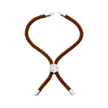 Brown braided rope bracelet with silver Tree of Life charm and metallic slide clasp - Bracelet: 32