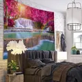 Tenture murale nature avec cascade de forêt rose et lac vert pour décor de chambre - Style 1 / 150x130cm