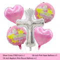 Pink and silver foil balloon set for First Communion with cross and heart shapes - Cross Pink Heart