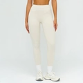 Women's high-waisted fitness leggings in cream white color with stretch compression fabric - S / Bottoms / Oat Apricot