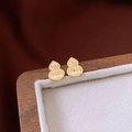Golden gourd-shaped stud earrings with textured diamond-cut finish in a classic style - Rhombic Pattern Solid Gold Gourd (10# Silver Needle-Gold-Real Gold Plating)