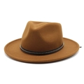 Brown wool fedora hat with a black studded band in a classic mid-century style - M (56-58cm) / Caramel