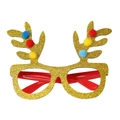 Christmas party reindeer antler glasses in gold glitter with red legs and plush balls - Golden Cotton Ball