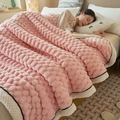 Thick light pink popcorn textured plush blanket with soft fleece lining and black piping - Soft Pink