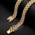 Hip-hop style gold cuban link necklace with shimmering iced-out pavé rhinestones - 50cm / Gold