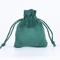 Single green velvet jewelry pouch with drawstring closure on white background - 8*10cm / High Top Drawstring Bag / Dark Green
