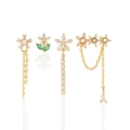 Floral stud earring set with zircons and pearls in golden finish on white backdrop - TZ00072 Gold - Flower Pearl 4-Piece Set
