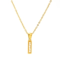 Minimalistische Goldkette aus Titan mit vertikalem Stabanhänger und sechs weißen Perlen - Buchstabe I (SP723G-I)