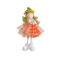 Poupée gnome de printemps faite main avec chapeau feuille verte et jupe en tulle - Orange
