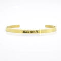 Close-up of 4mm gold stainless steel cuff bracelet with Beach Soul and star engraving - Beach Soul