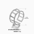 Verstellbarer silberner Edelstahlring mit einzigartigem hohlem Gitterdesign für Damen - Geometrischer Hohler Ring / Silber