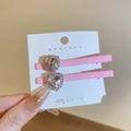 Set of two pink heart rhinestone hair clips on card for Y2K aesthetic fashion - Pink Heart Rhinestone Hair Clip Set of 2
