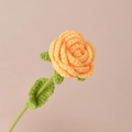 Handmade crochet orange rose flower with green leaves and stem in knitted wool - Yellow Rose